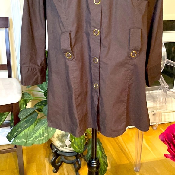 Y2K Bandolino stretch  brown jacket w/ antique brass snaps, belt loops (no belt) - Picture 6 of 12